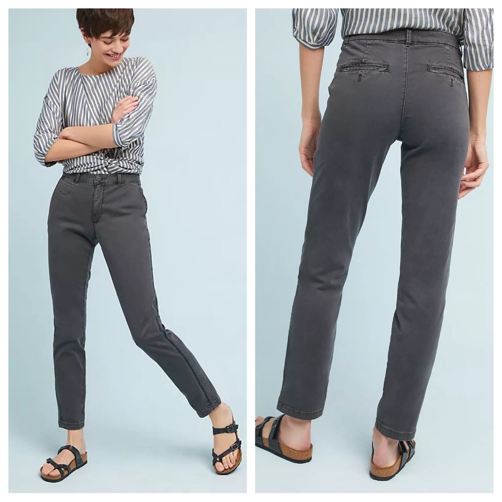 Anthropologie Striped Chino Trousers Washed Black, 27